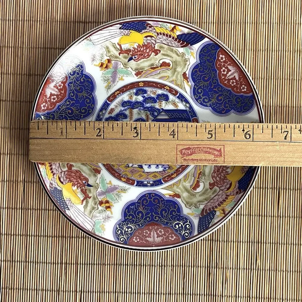 Imari Ware Japan Porcelain Plate Intricate Bird Floral Red Gold Blue Green 6.25